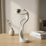 statue dancing figure holding metal ball white 10"x3" china
