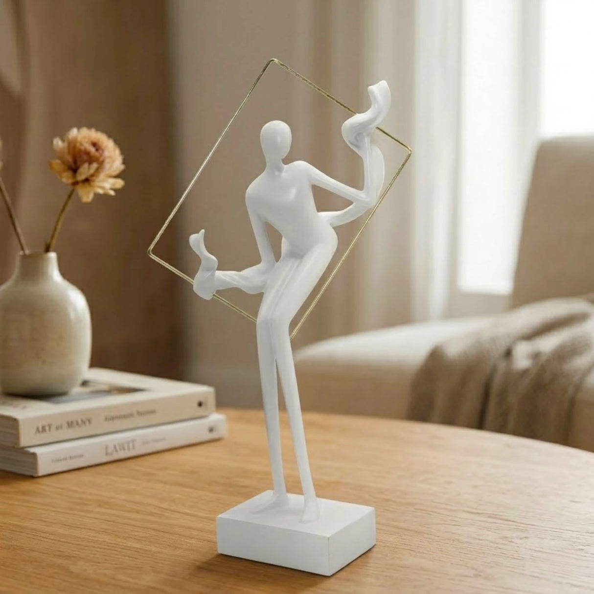 statue lady & metal frame white 13''x3.5'' china