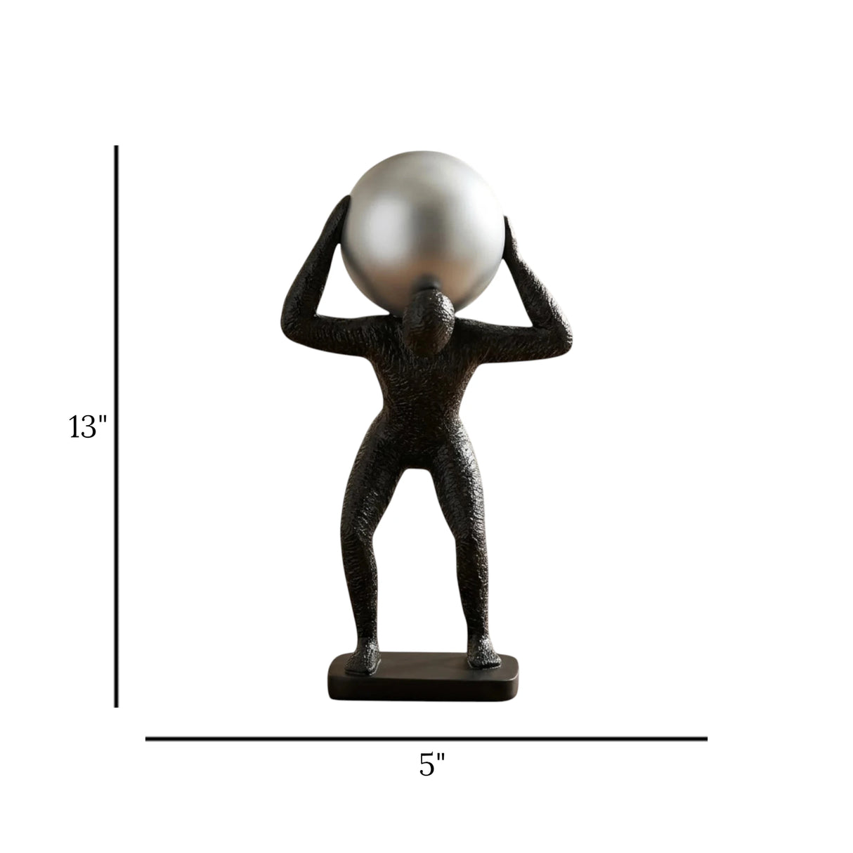 statue man holding sphere black & silver 13''x5'' china