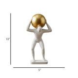 statue man holding sphere white & golden 13''x5'' china