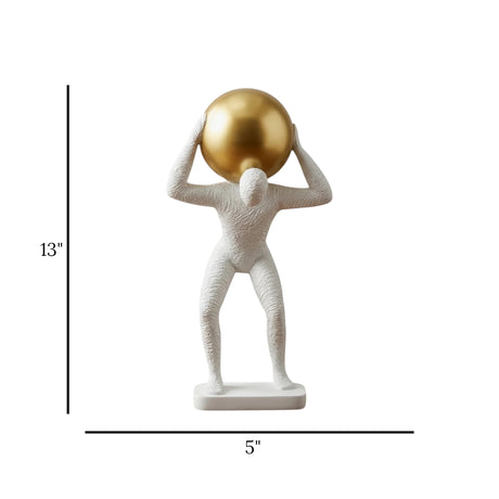 statue man holding sphere white & golden 13''x5'' china