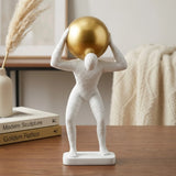 statue man holding sphere white & golden 13''x5'' china