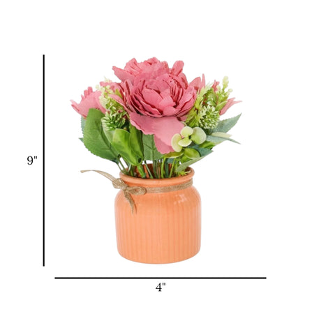 flower pot ceramic pink silk peony 9x4 china