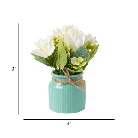 flower pot ceramic white silk peony 9x4 china