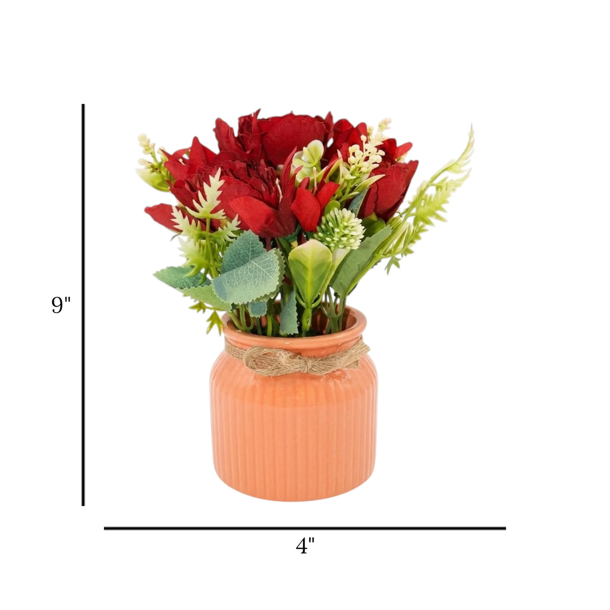 flower pot ceramic red silk peony 9x4 china