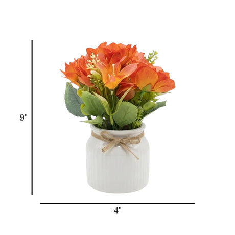 flower pot ceramic orange silk peony 9x4 china