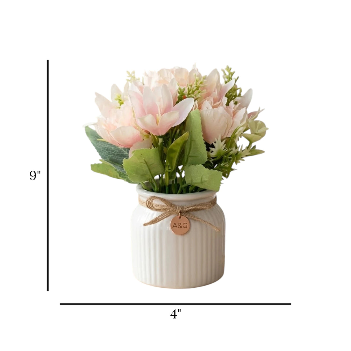 flower pot ceramic light pink silk peony 9x4 china