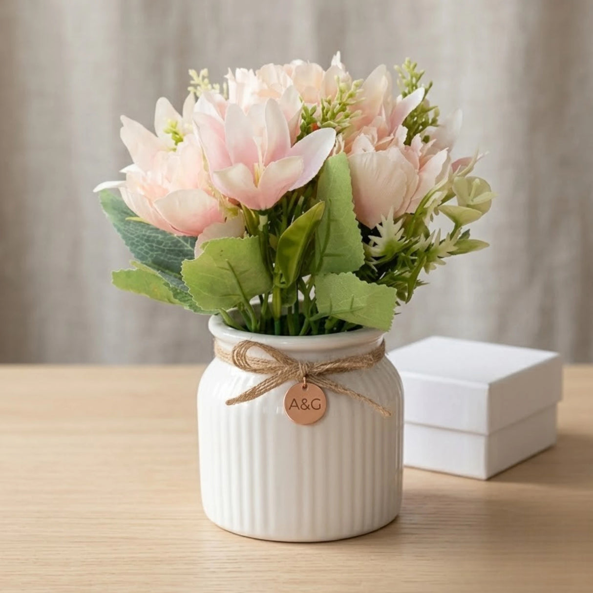 flower pot ceramic light pink silk peony 9x4 china