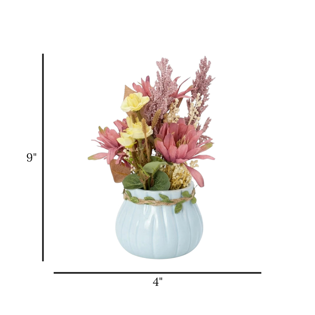 flower pot purple & yellow seeds floral 9x4 china
