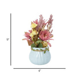 flower pot purple & yellow seeds floral 9x4 china
