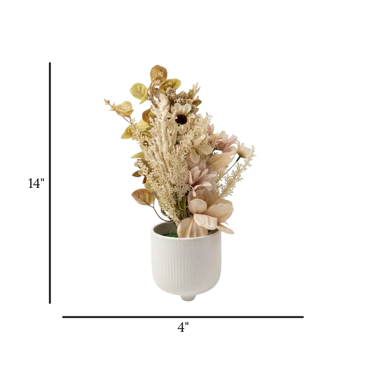 flower pot dried ceramic peach & green  14''x4'' china