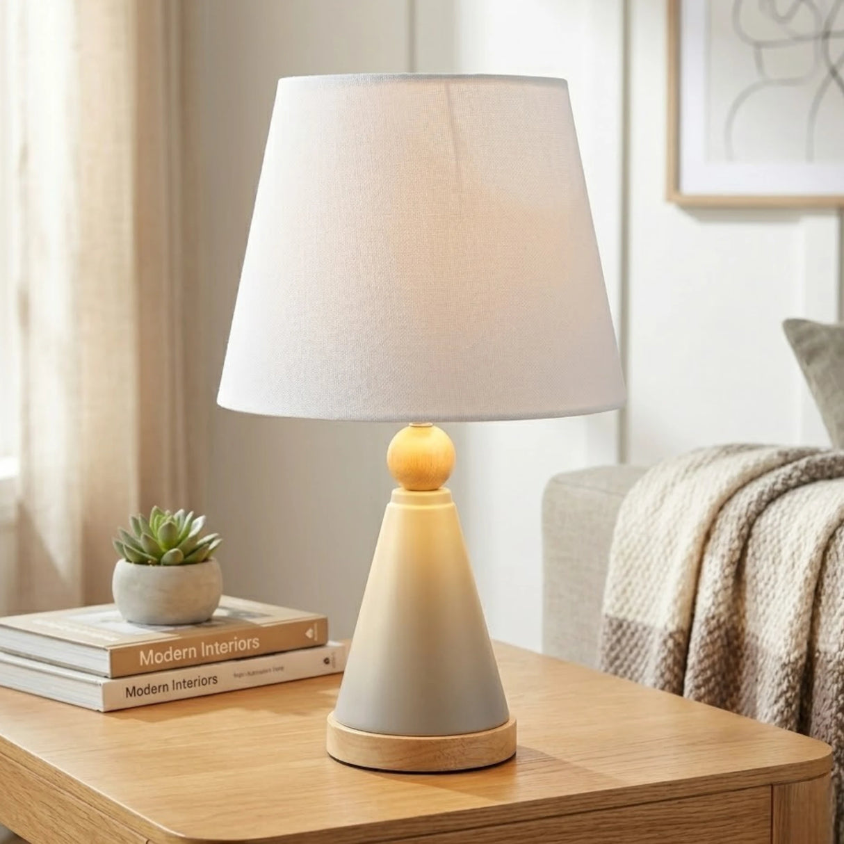 metal table lamp cone white 17''x10'' china