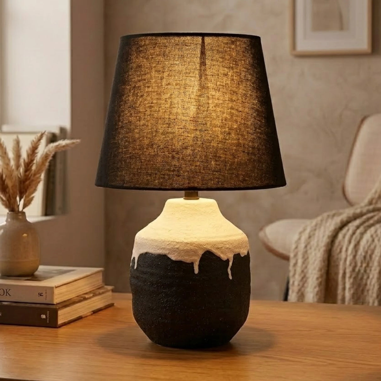 ceramic table lamp black & white 13''x8'' china