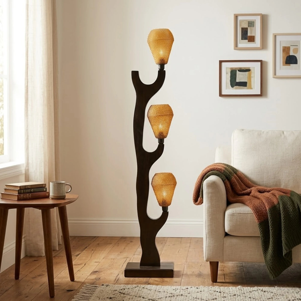 floor lamp wood tri tier 60''x12''
