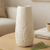 ceramic vase textured leaves white small 10x4 china