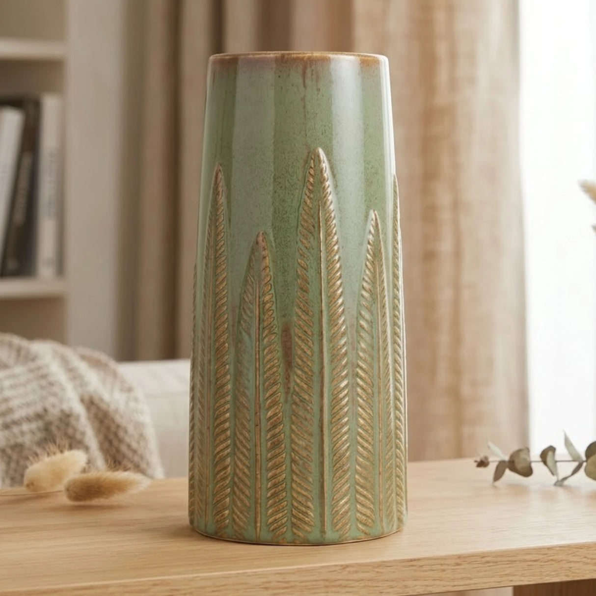 ceramic vase textured leaves parrot large 10x5 china