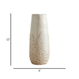 ceramic vase textured leaves white large 13x4 china