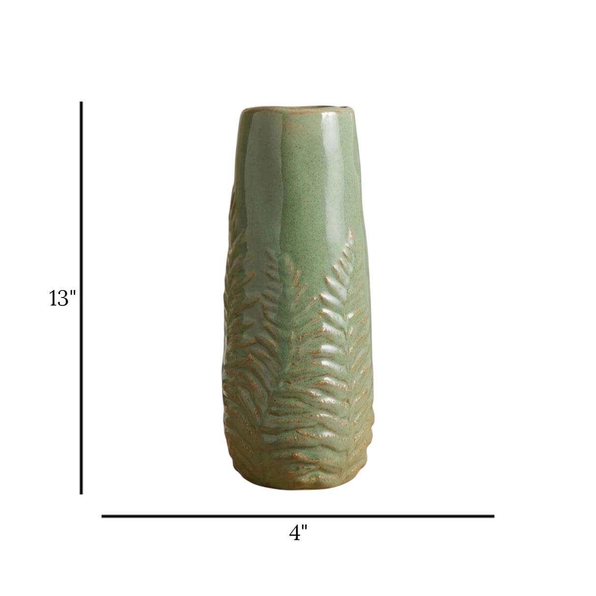 ceramic vase textured leaves green large 13x4 china