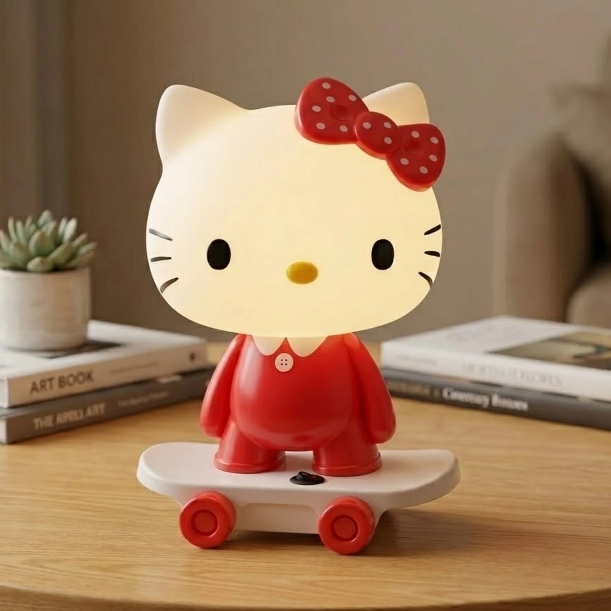 plastic baby lamp skateboard kitty white & red 12x9 china