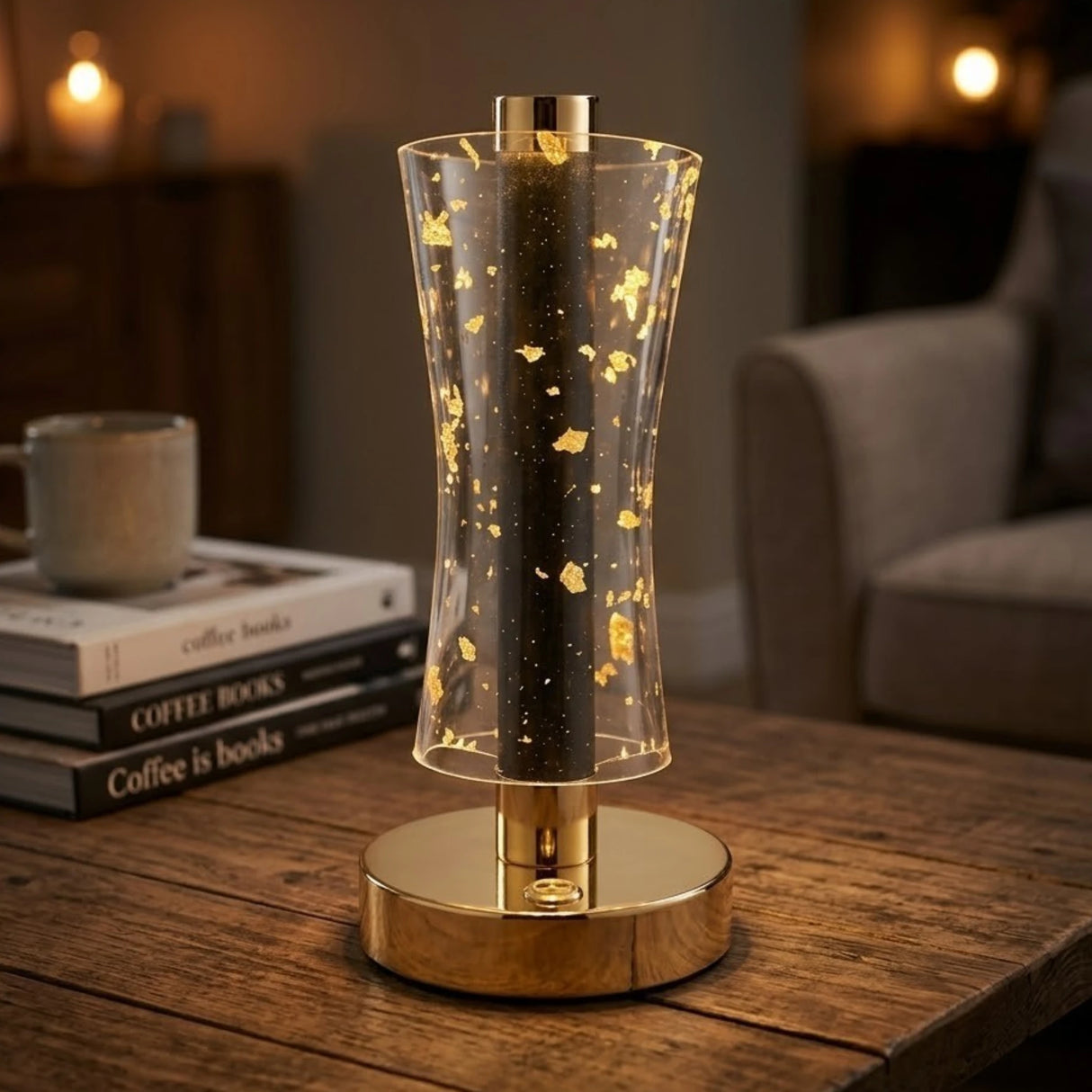 acrylic touch lamp golden flake golden & black 9x4 china