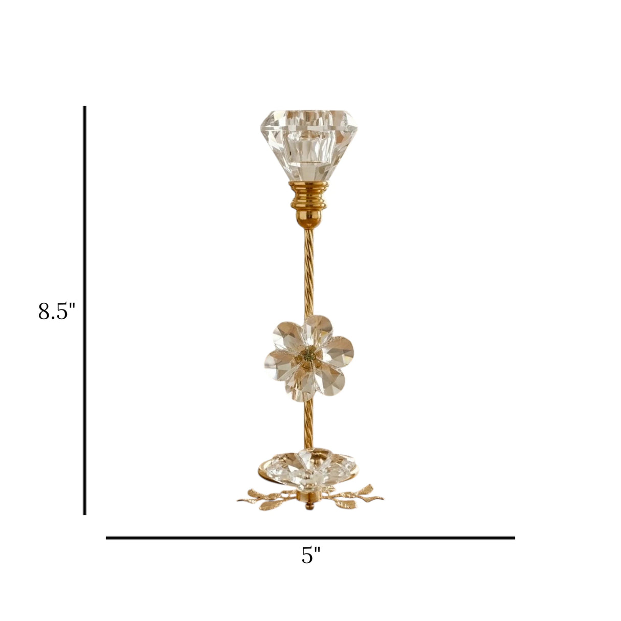 fancy metal candle stand with 2 crystal flower medium 8.5x5 china
