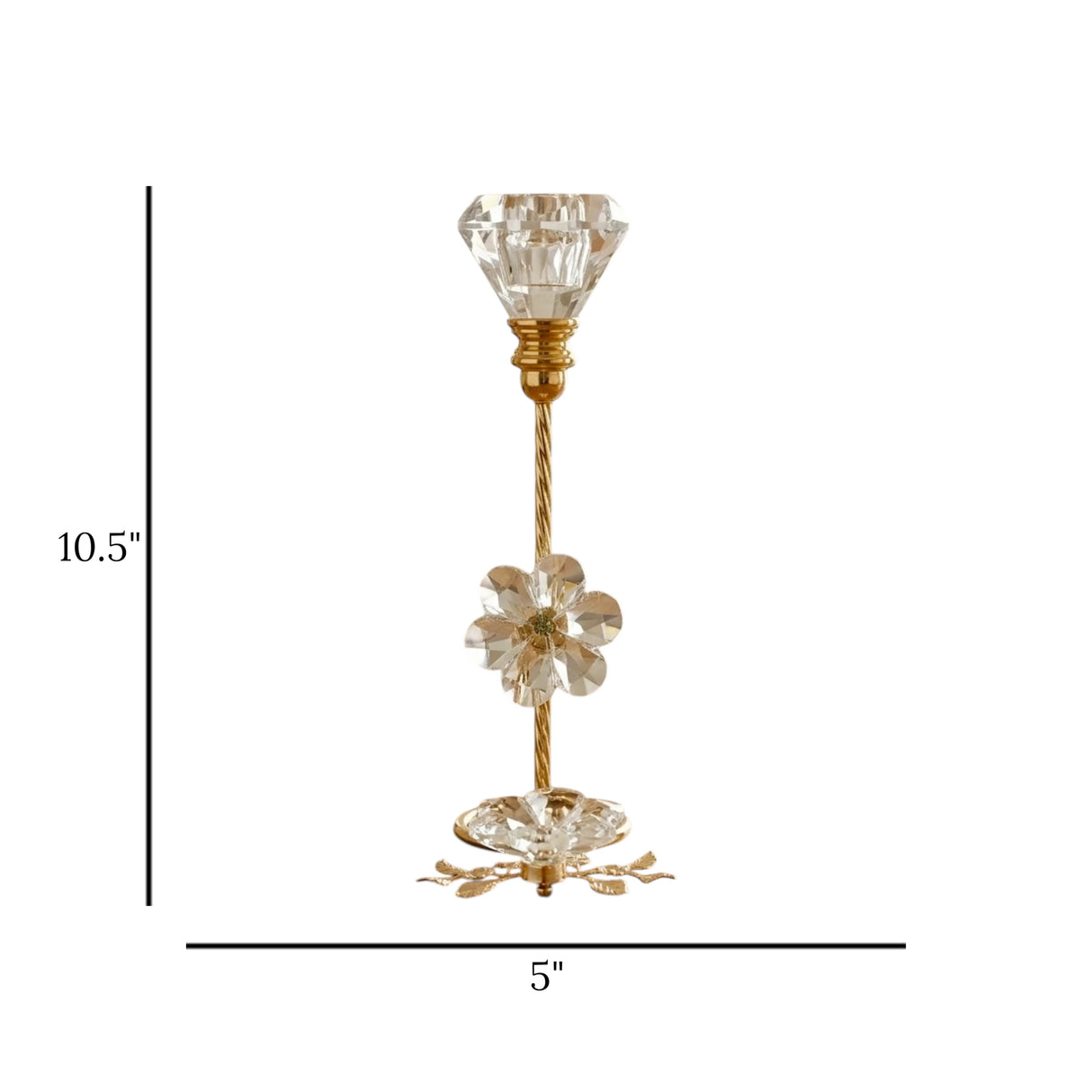 fancy metal candle stand with 2 crystal flower large 10.5x5 china