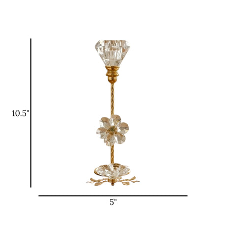 fancy metal candle stand with 2 crystal flower large 10.5''x5'' china
