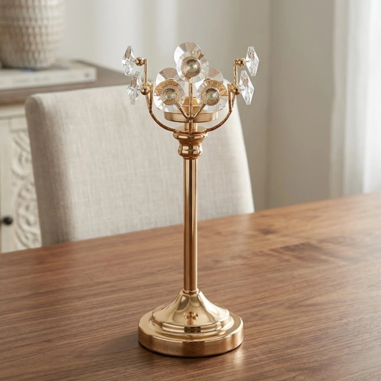 fancy metal candle stand with crystal beads large 12x4.5 china
