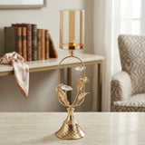 fancy metal candle stand with crystal flower oval large 21x5.5 china