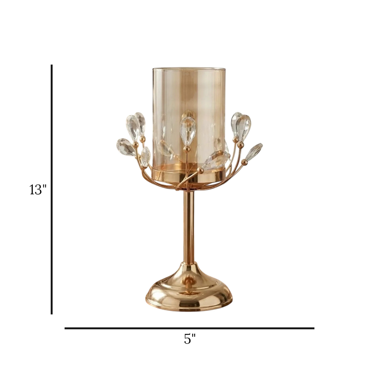 fancy metal candle stand with crystal beads medium 13x5 china