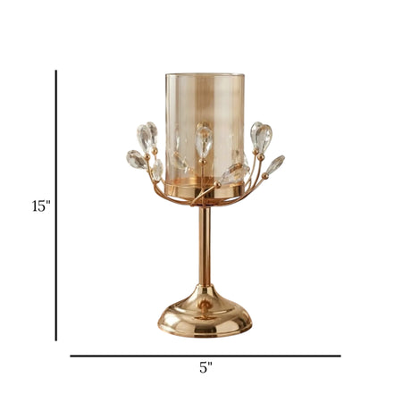 fancy metal candle stand with crystal beads large 15''x5'' china