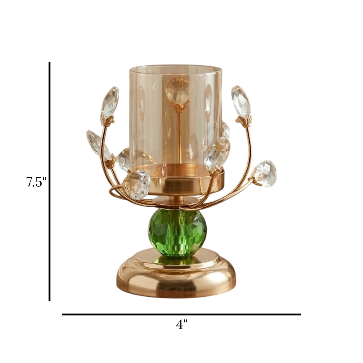 fancy metal candle stand with 1 crystal ball green small 7.5x4 china