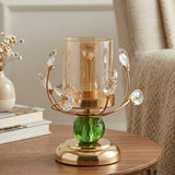 fancy metal candle stand with 1 crystal ball green small 7.5x4 china