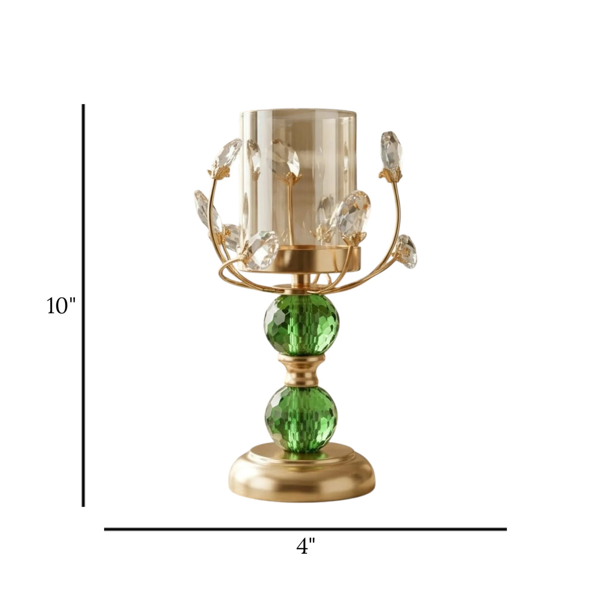 fancy metal candle stand with 2 crystal ball green medium 10x4 china