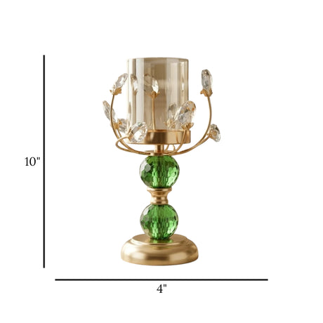 fancy metal candle stand with 2 crystal ball green medium 10''x4'' china