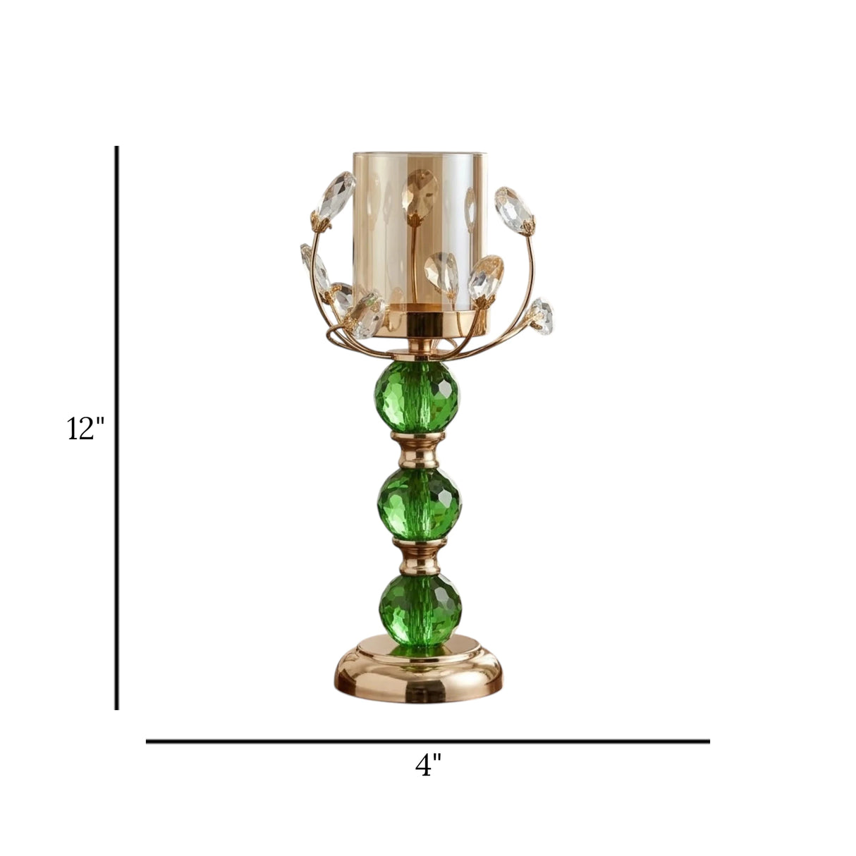 fancy metal candle stand with 3 crystal ball green large 12x4 china