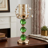fancy metal candle stand with 3 crystal ball green large 12x4 china