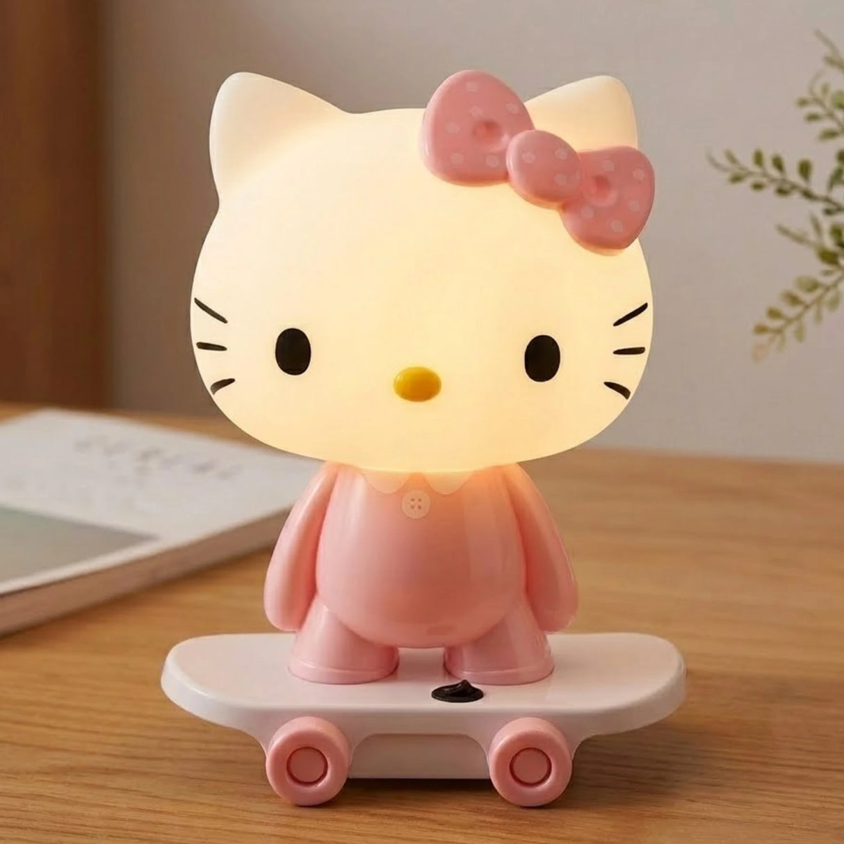 plastic baby lamp skateboard kitty white & pink 12x9 china