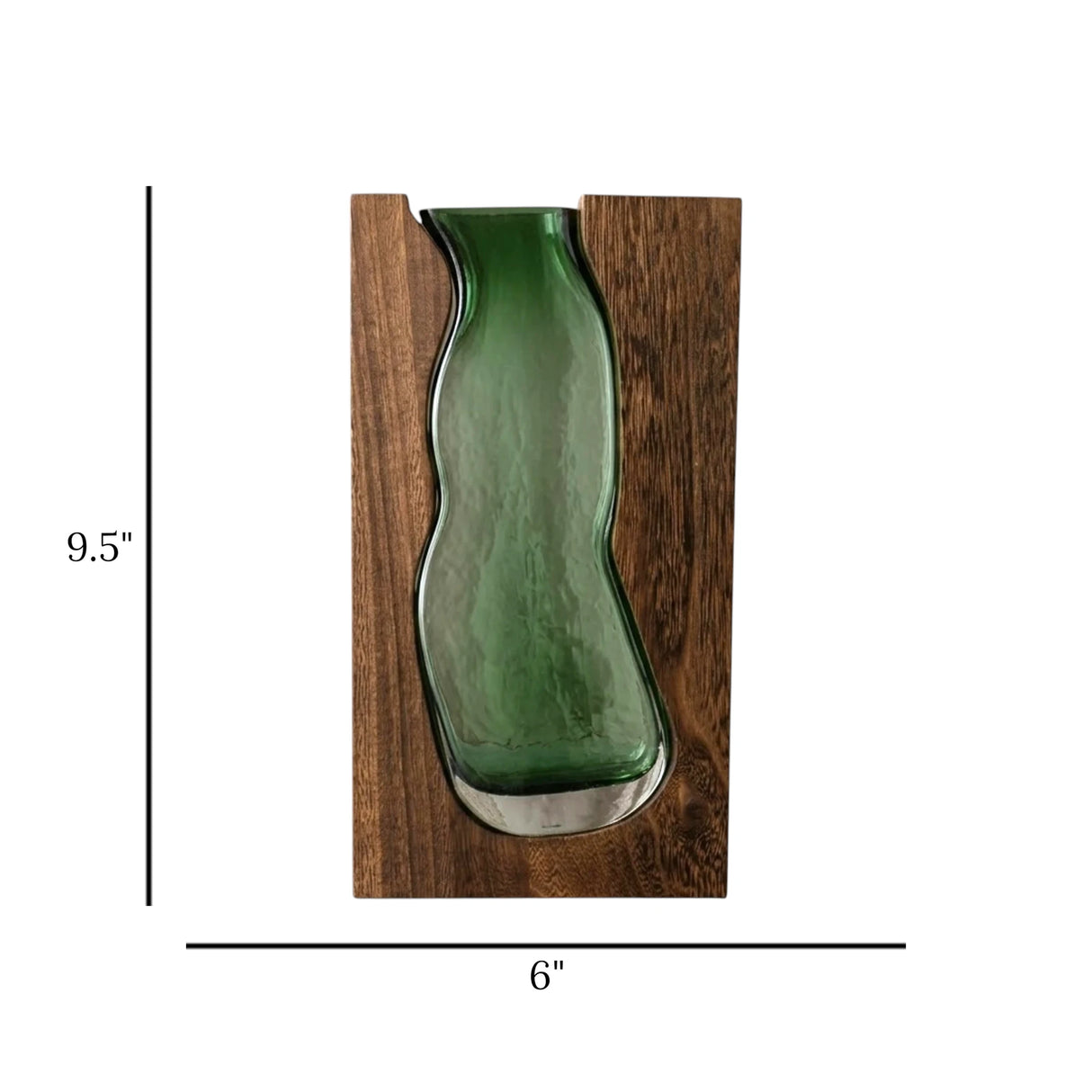 glass wood vase wavy green small 9.5''x6'' china