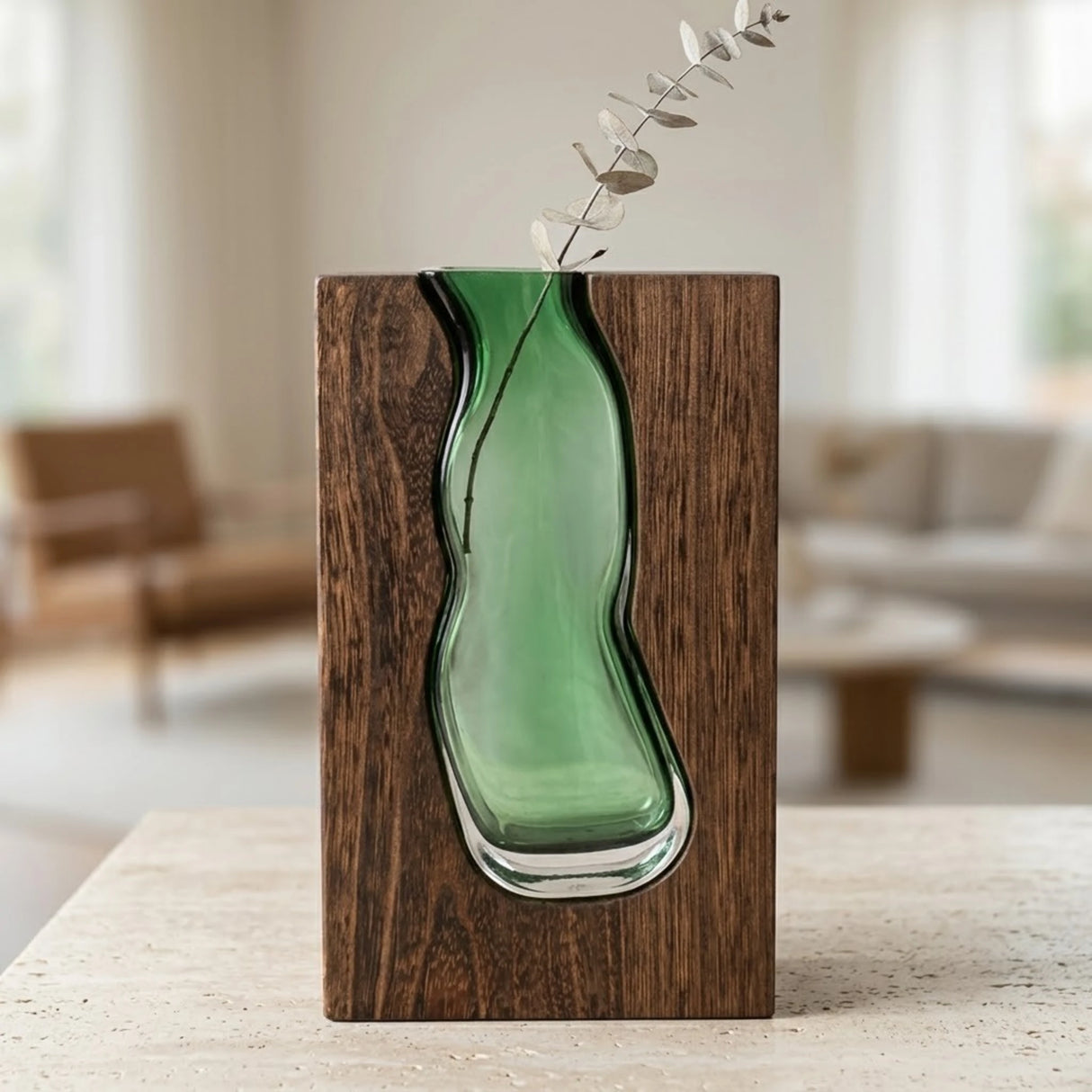 glass wood vase wavy green small 9.5''x6'' china