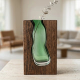 glass wood vase wavy green small 9.5''x6'' china