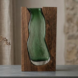 glass wood vase wavy green large 12.5''x7'' china