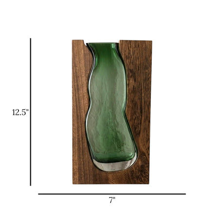 glass wood vase wavy green large 12.5''x7'' china