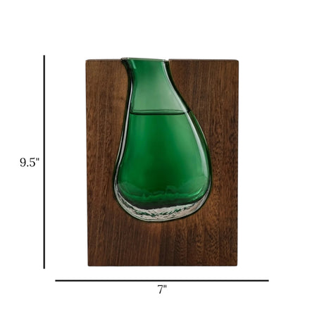 glass wood vase green small 9.5''x7'' china