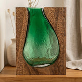 glass wood vase green large 11.5''x9'' china