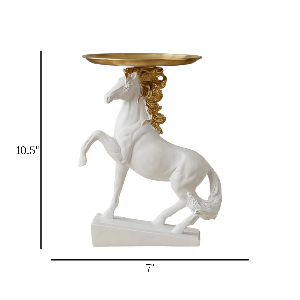 statue horse with plate fiber white & golden 10.5''x7'' china