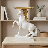 statue horse with plate fiber white & golden 10.5''x7'' china