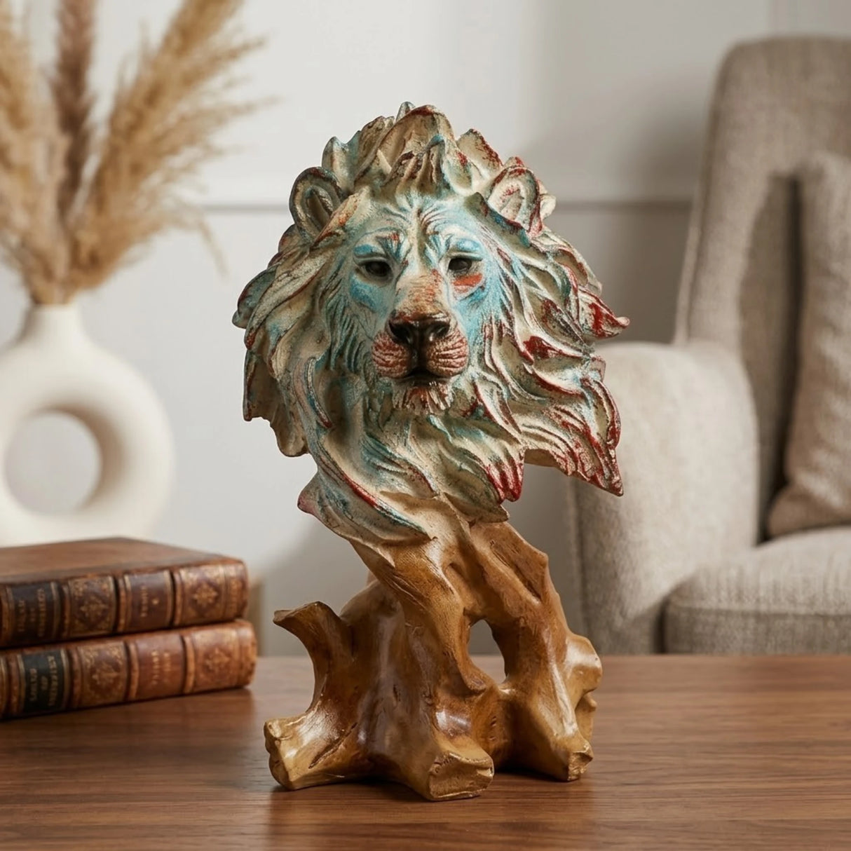 statue lion head fiber multicolored 10.5''x5'' china
