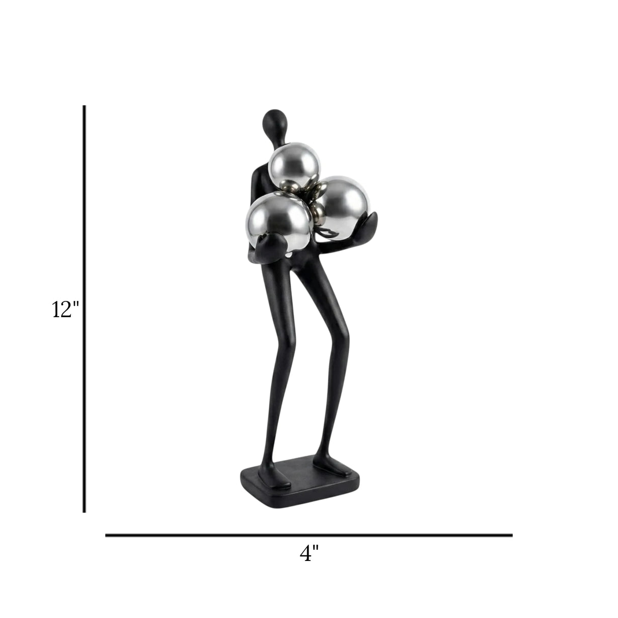 statue man holding 3balls fiber black 12''x4'' china