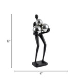 statue man holding 3balls fiber black 12''x4'' china